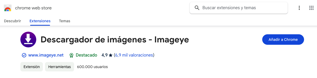 Descargar imágenes con Imageye en Chrome